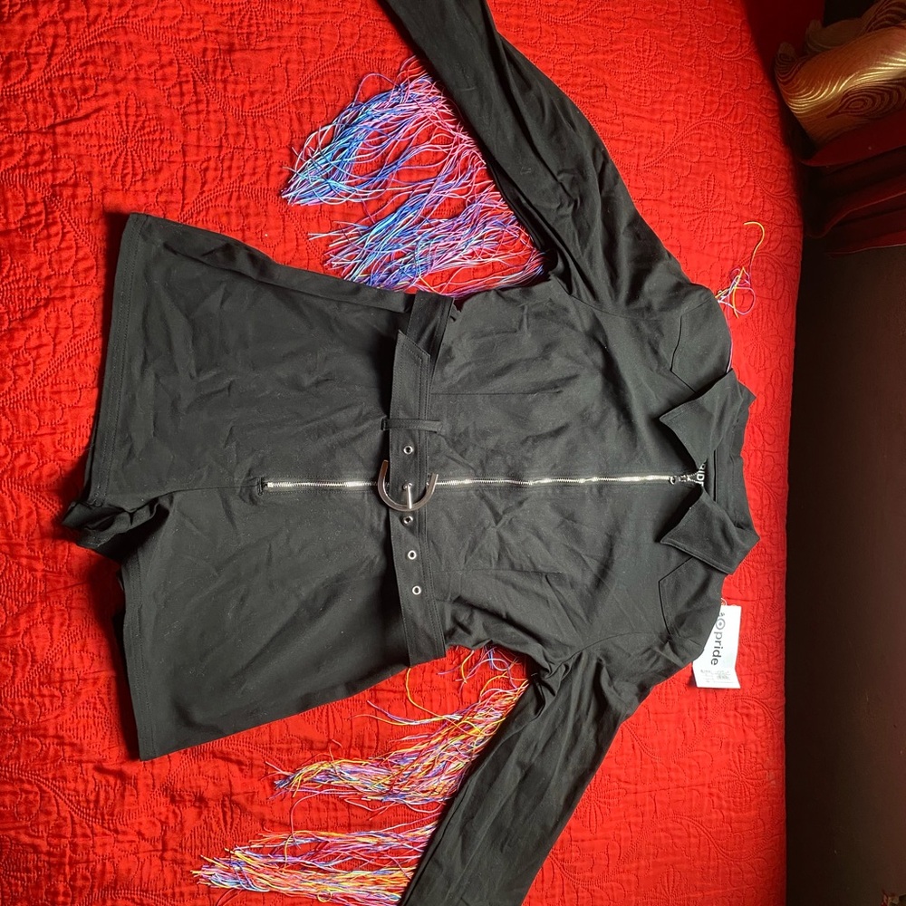 Black Long Sleeve Romper with Belt